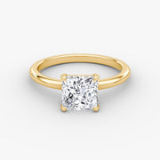 Princess Cut - Plain Band - Classic Engagement Ring- 18 K Gold